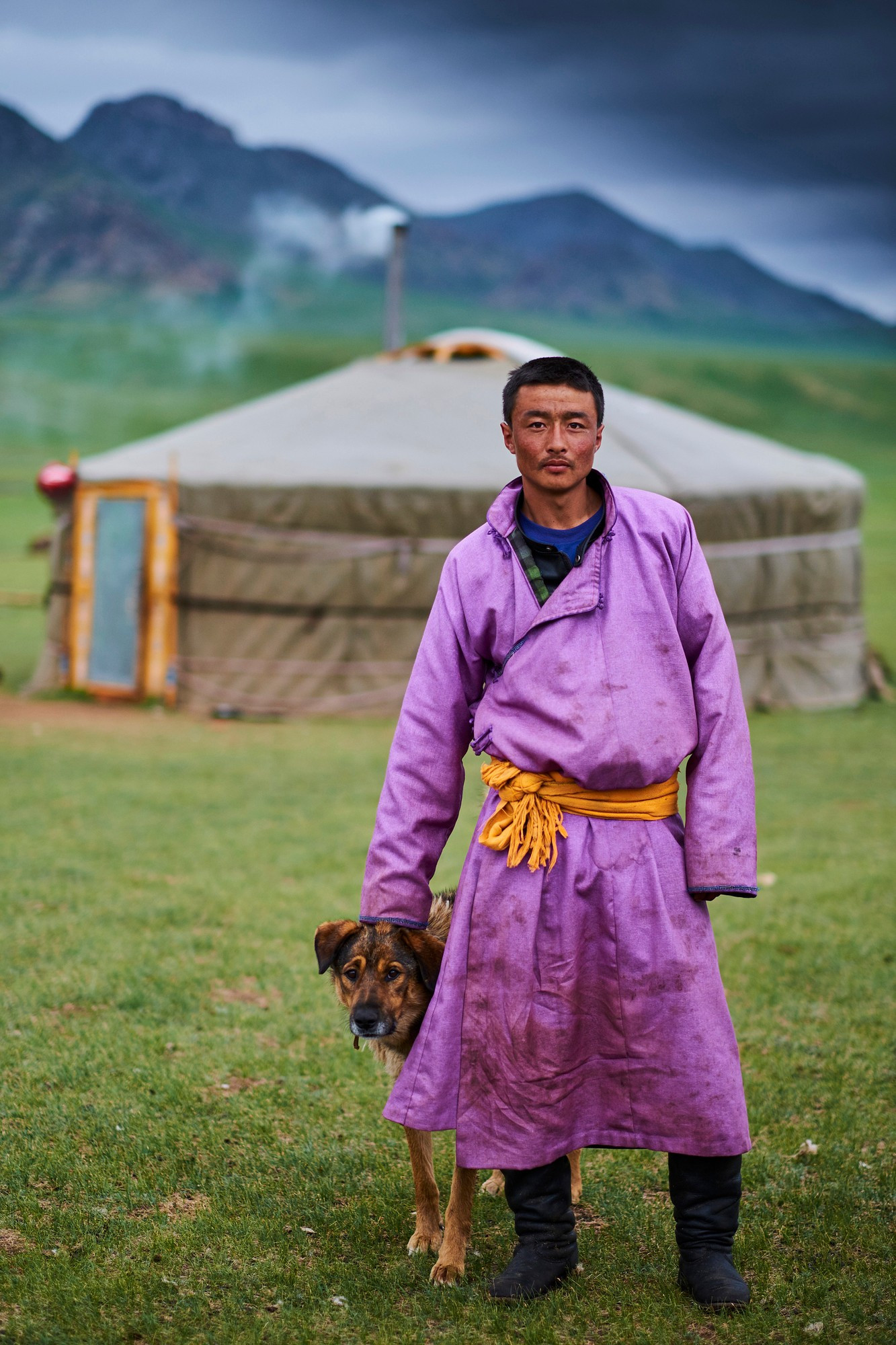 Mongolia, nomad man and dog