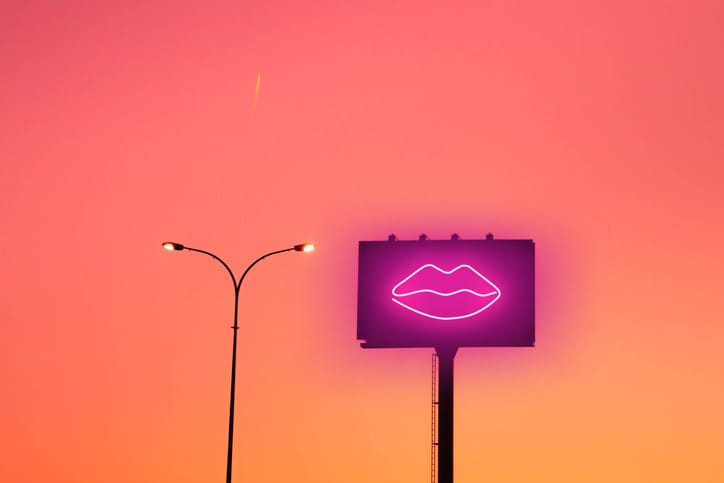 Neon light and sunset sky